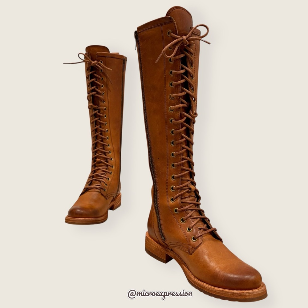$665 Frye Veronica Tall Cognac Leather Lace Up Knee High Riding Equestrian Boot - Picture 7 of 14